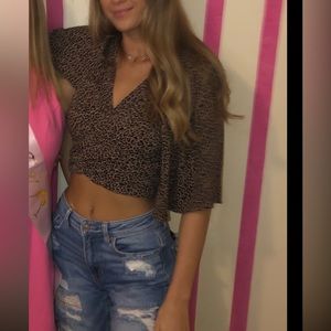 Cheetah print wrap tie crop top